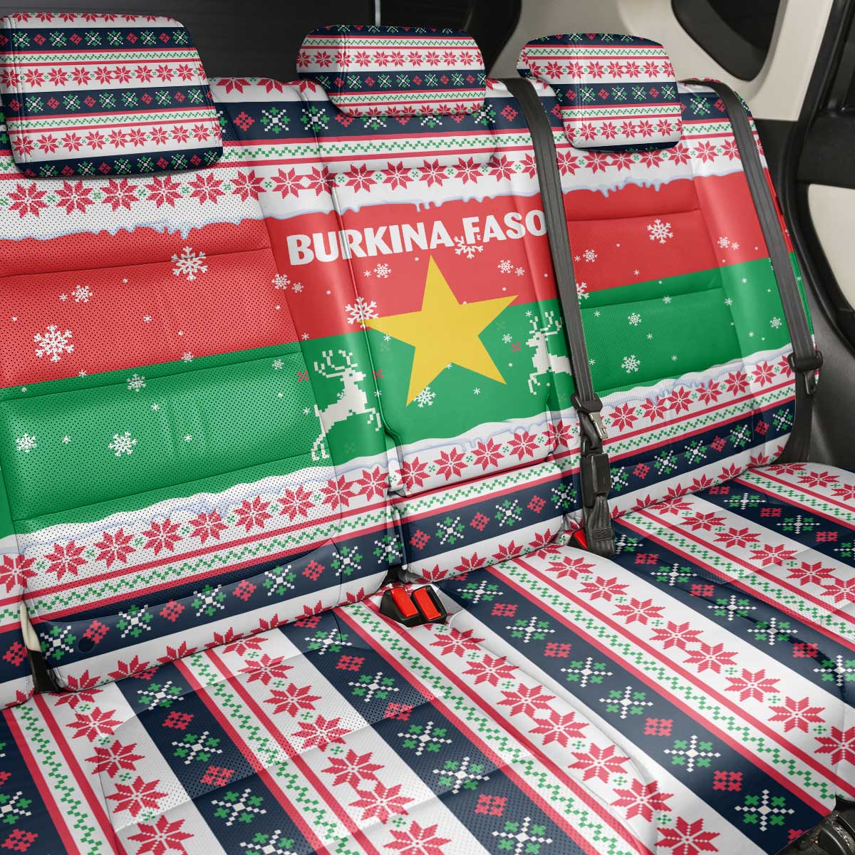 Christmas Burkina Faso Back Car Seat Cover Reindeer Star Design - African Pride