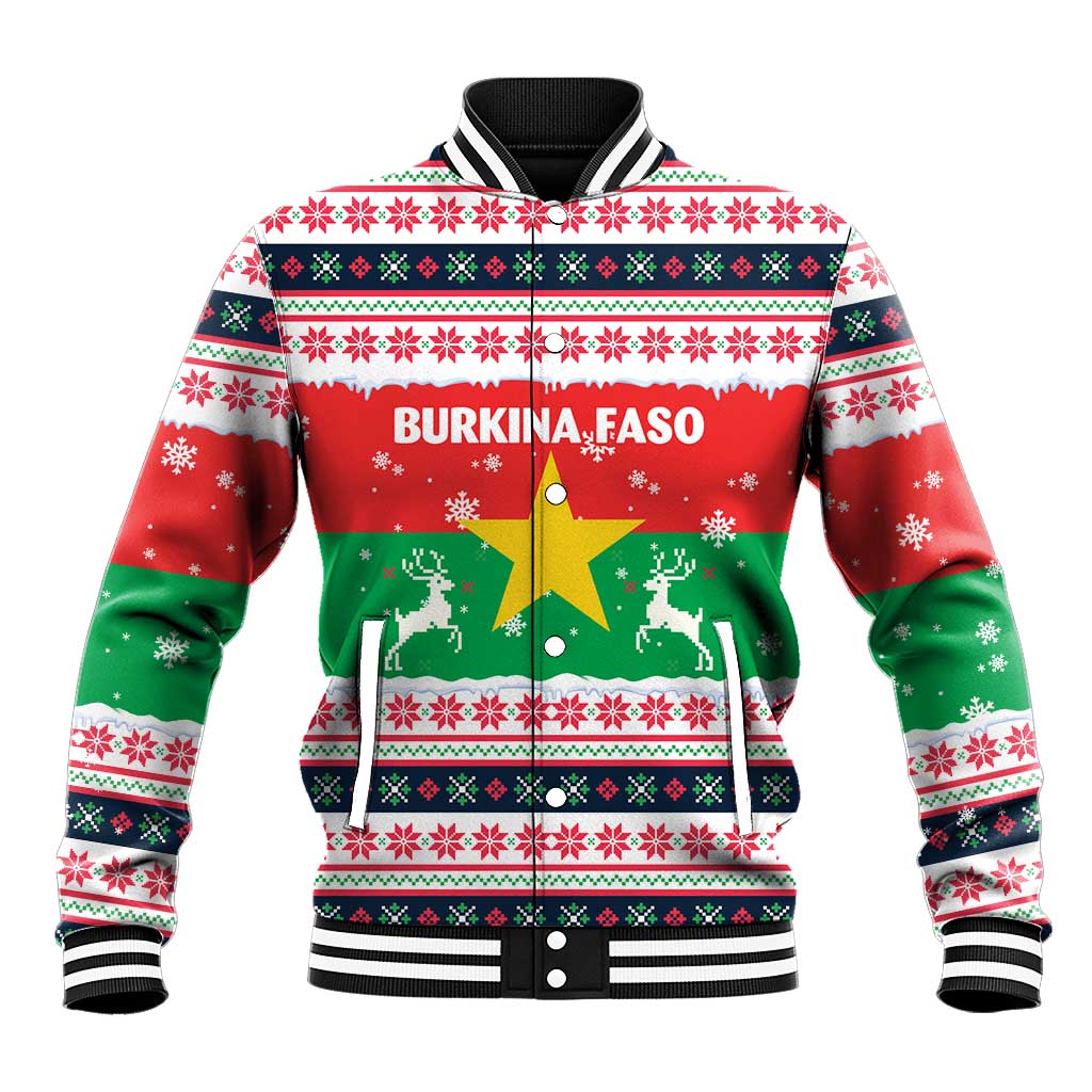 Christmas Burkina Faso Baseball Jacket Reindeer Star Design - African Pride