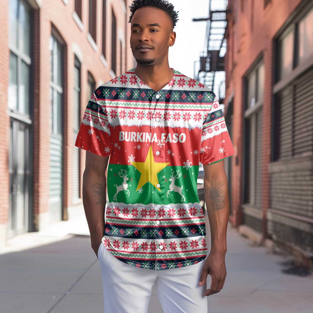 Christmas Burkina Faso Baseball Jersey Reindeer Star Design - African Pride