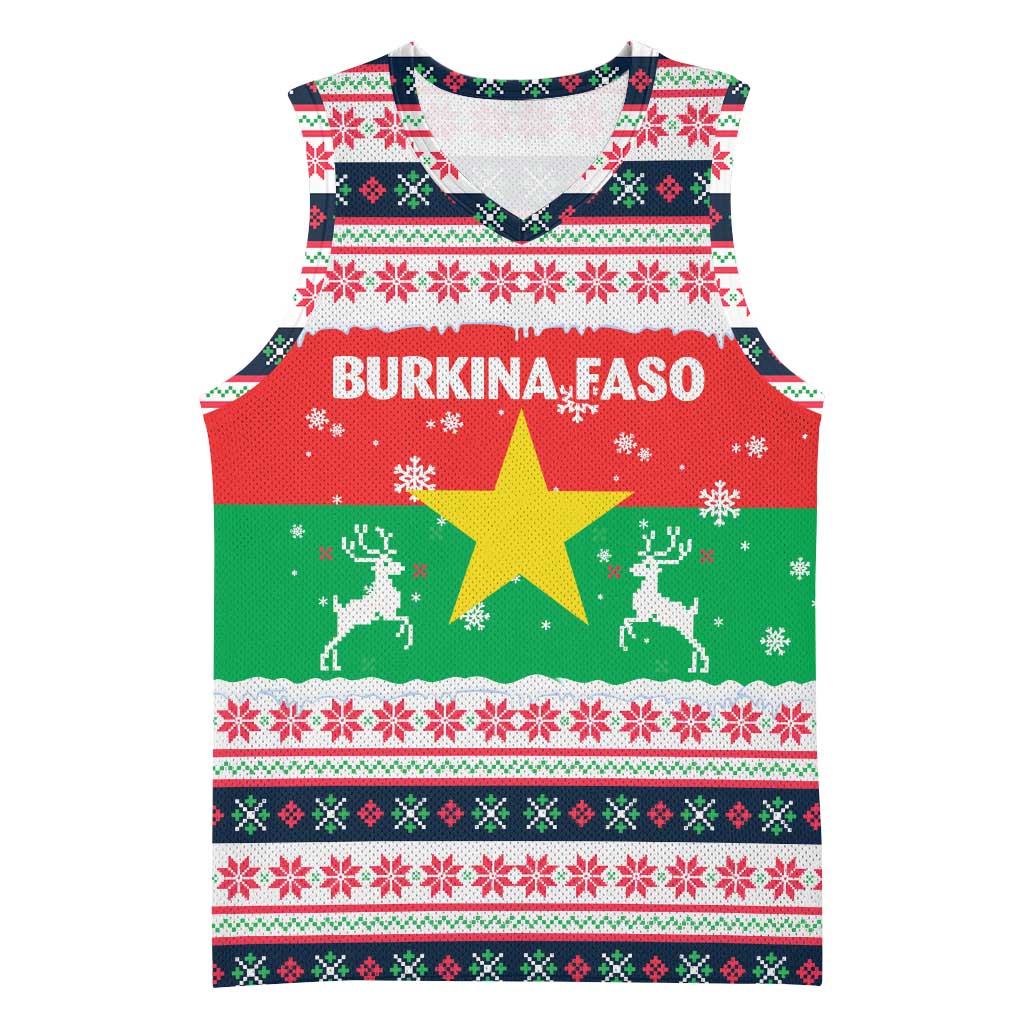 Christmas Burkina Faso Basketball Jersey Reindeer Star Design - African Pride