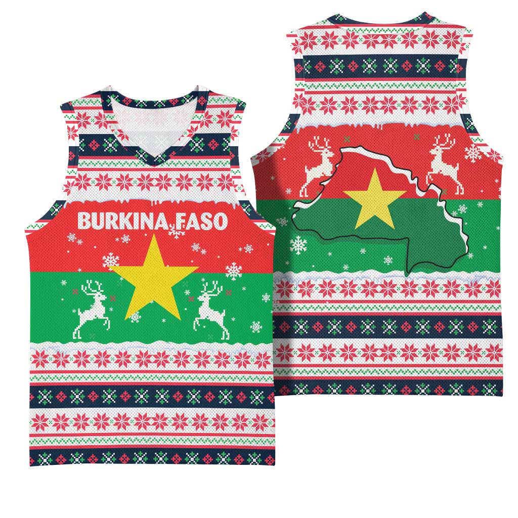 Christmas Burkina Faso Basketball Jersey Reindeer Star Design - African Pride