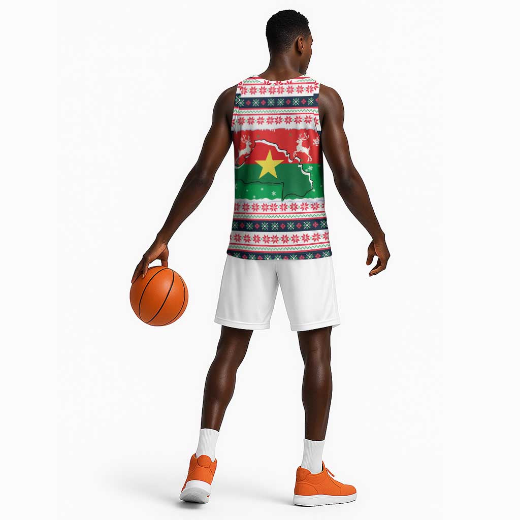 Christmas Burkina Faso Basketball Jersey Reindeer Star Design - African Pride