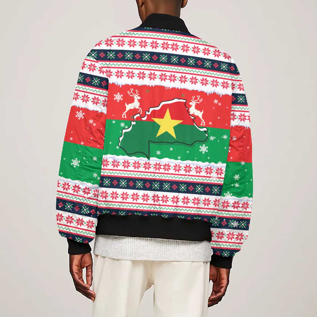 Christmas Burkina Faso Bomber Jacket Reindeer Star Design - African Pride