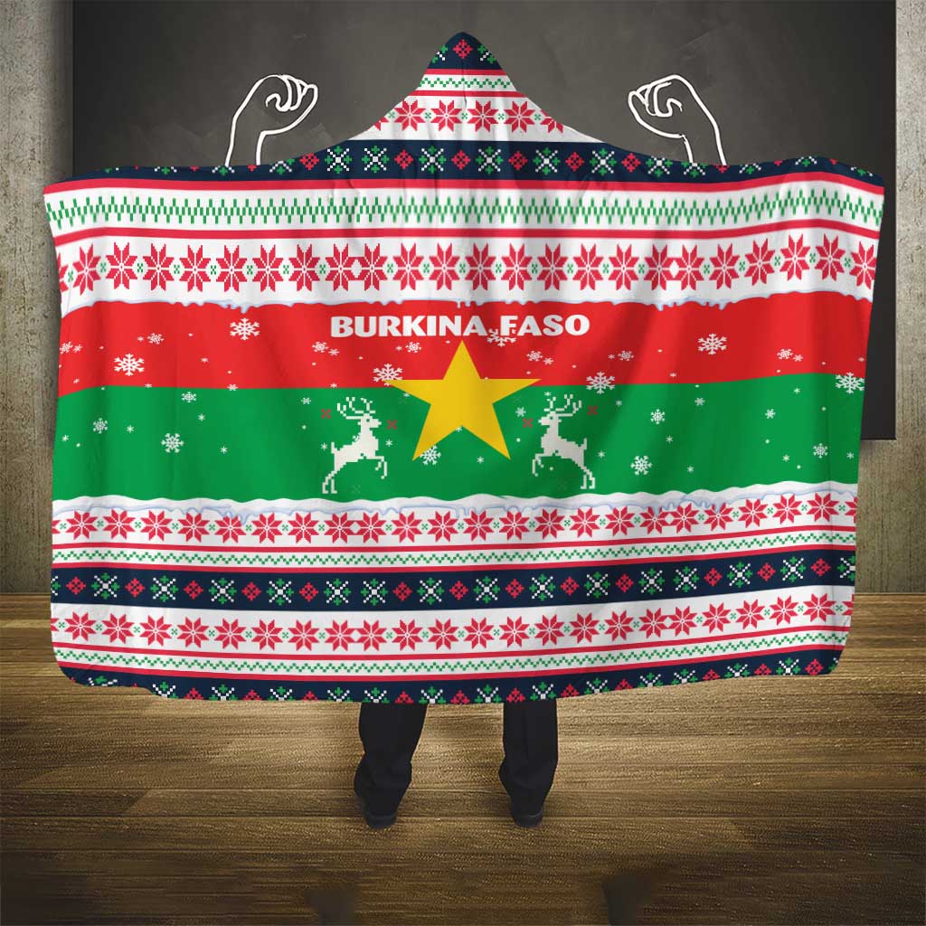 Christmas Burkina Faso Hooded Blanket Reindeer Star Design - African Pride