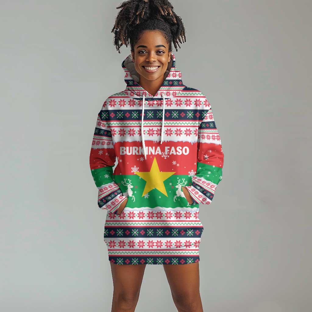 Christmas Burkina Faso Hoodie Dress Reindeer Star Design - African Pride