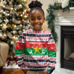 Christmas Burkina Faso Kid Ugly Christmas Sweater Reindeer Star Design - African Pride