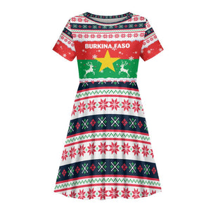 Christmas Burkina Faso Kid Short Sleeve Dress Reindeer Star Design - African Pride