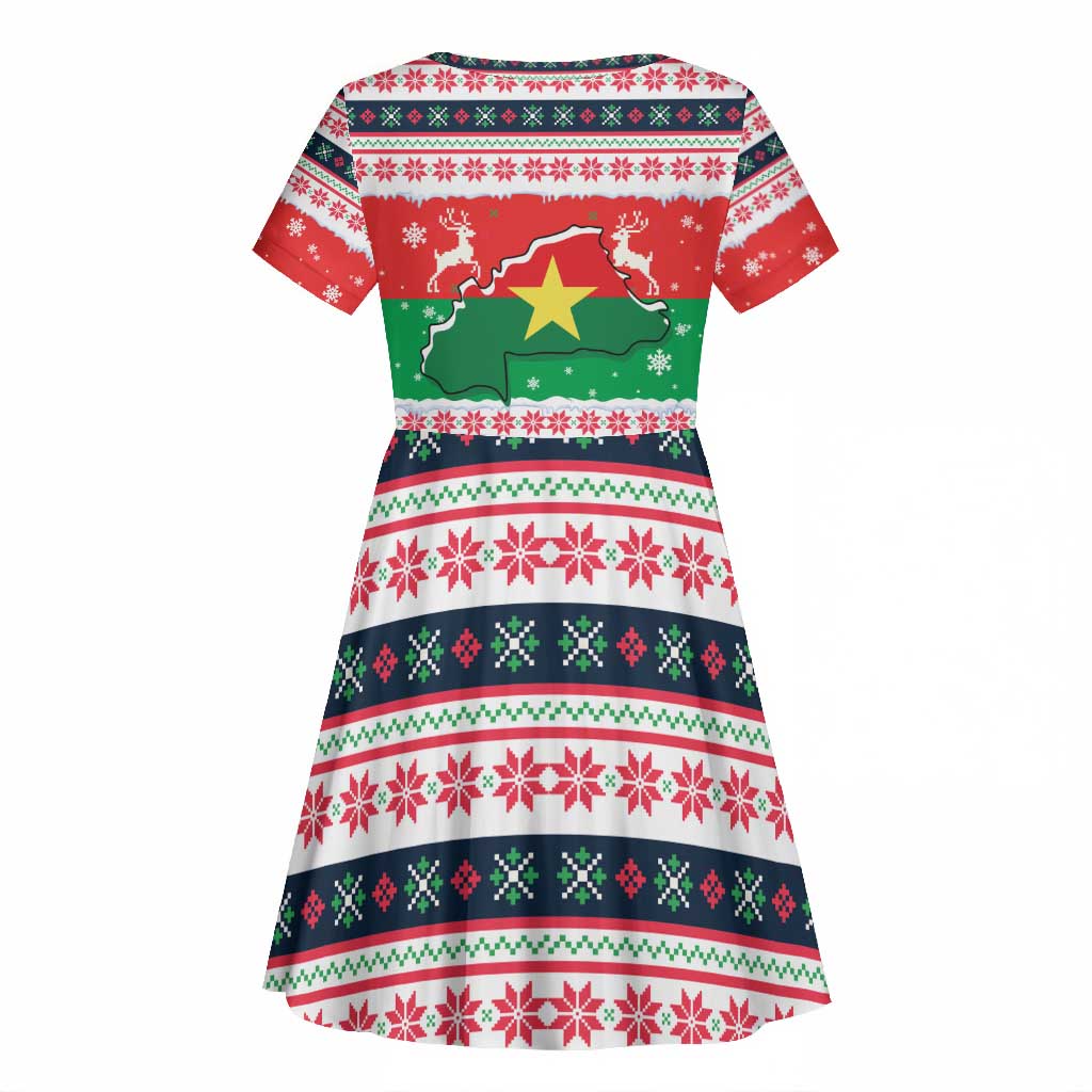 Christmas Burkina Faso Kid Short Sleeve Dress Reindeer Star Design - African Pride