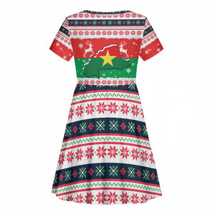 Christmas Burkina Faso Kid Short Sleeve Dress Reindeer Star Design - African Pride