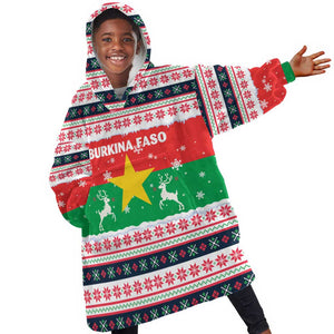 Christmas Burkina Faso Kid Wearable Blanket Hoodie Reindeer Star Design - African Pride