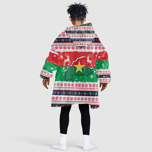 Christmas Burkina Faso Kid Wearable Blanket Hoodie Reindeer Star Design - African Pride