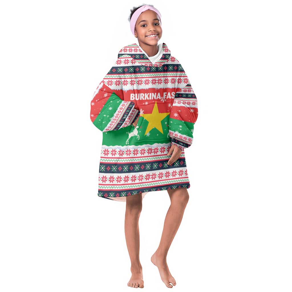 Christmas Burkina Faso Kid Wearable Blanket Hoodie Reindeer Star Design - African Pride