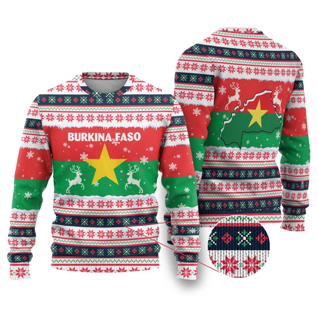 Christmas Burkina Faso Ugly Christmas Sweater Reindeer Star Design - African Pride