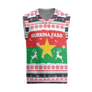 Christmas Burkina Faso Christmas Knitted V-Neck Vest Reindeer Star Design - African Pride
