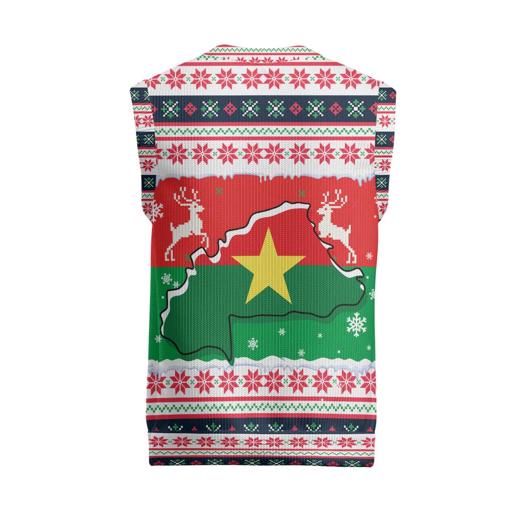 Christmas Burkina Faso Christmas Knitted V-Neck Vest Reindeer Star Design - African Pride