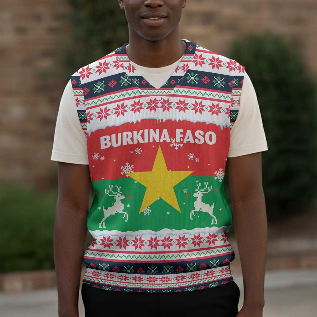 Christmas Burkina Faso Christmas Knitted V-Neck Vest Reindeer Star Design - African Pride