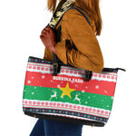 Christmas Burkina Faso Leather Tote Bag Reindeer Star Design - African Pride