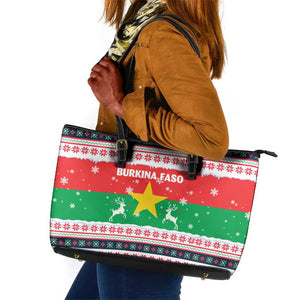 Christmas Burkina Faso Leather Tote Bag Reindeer Star Design - African Pride