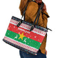 Christmas Burkina Faso Leather Tote Bag Reindeer Star Design - African Pride