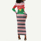 Christmas Burkina Faso Long Sleeve Bodycon Dress Reindeer Star Design - African Pride