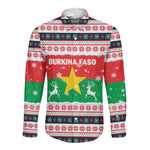Christmas Burkina Faso Long Sleeve Button Shirt Reindeer Star Design - African Pride