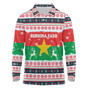 Christmas Burkina Faso Long Sleeve Polo Shirt Reindeer Star Design - African Pride