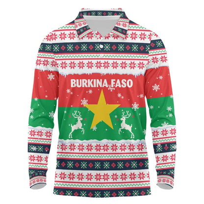 Christmas Burkina Faso Long Sleeve Polo Shirt Reindeer Star Design - African Pride