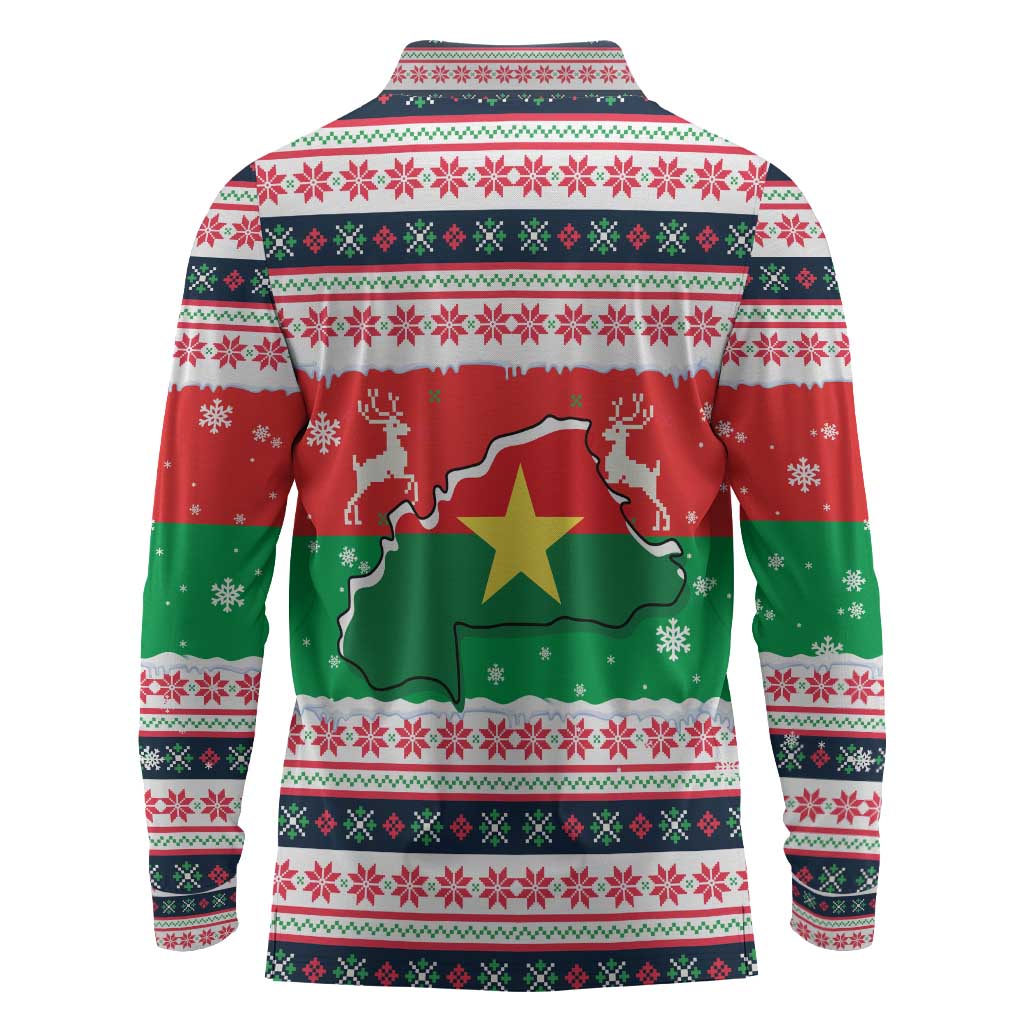 Christmas Burkina Faso Long Sleeve Polo Shirt Reindeer Star Design - African Pride