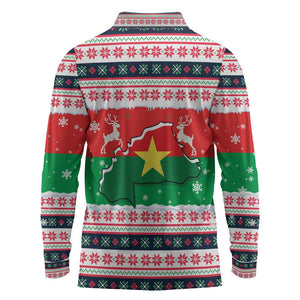 Christmas Burkina Faso Long Sleeve Polo Shirt Reindeer Star Design - African Pride