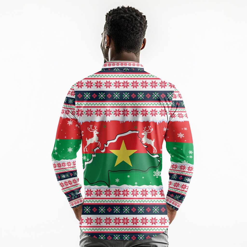 Christmas Burkina Faso Long Sleeve Polo Shirt Reindeer Star Design - African Pride