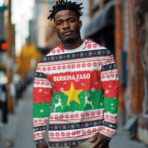 Christmas Burkina Faso Long Sleeve Shirt Reindeer Star Design - African Pride