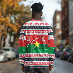 Christmas Burkina Faso Long Sleeve Shirt Reindeer Star Design - African Pride