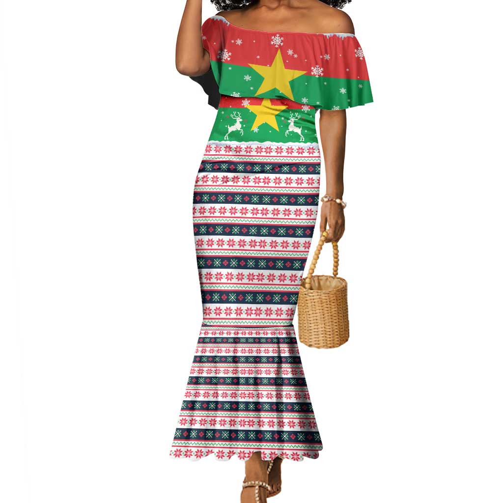 Christmas Burkina Faso Mermaid Dress Reindeer Star Design - African Pride