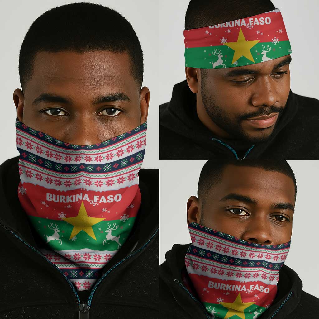 Christmas Burkina Faso Neck Gaiter Reindeer Star Design - African Pride
