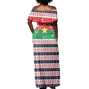 Christmas Burkina Faso Off Shoulder Maxi Dress Reindeer Star Design - African Pride