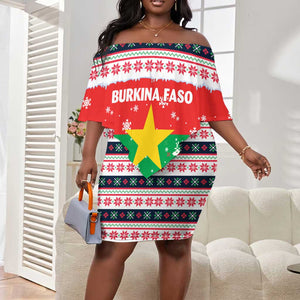 Christmas Burkina Faso Off Shoulder Short Dress Reindeer Star Design - African Pride