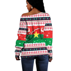 Christmas Burkina Faso Off Shoulder Sweater Reindeer Star Design - African Pride