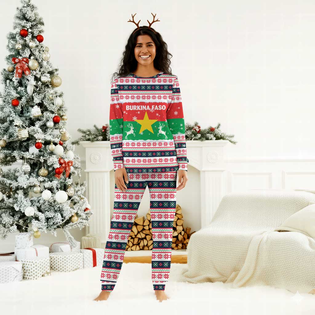 Christmas Burkina Faso Christmas Pajama Set Reindeer Star Design - African Pride