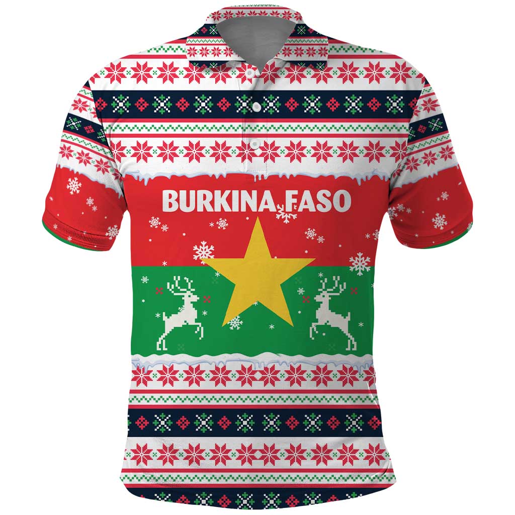 Christmas Burkina Faso Polo Shirt Reindeer Star Design - African Pride