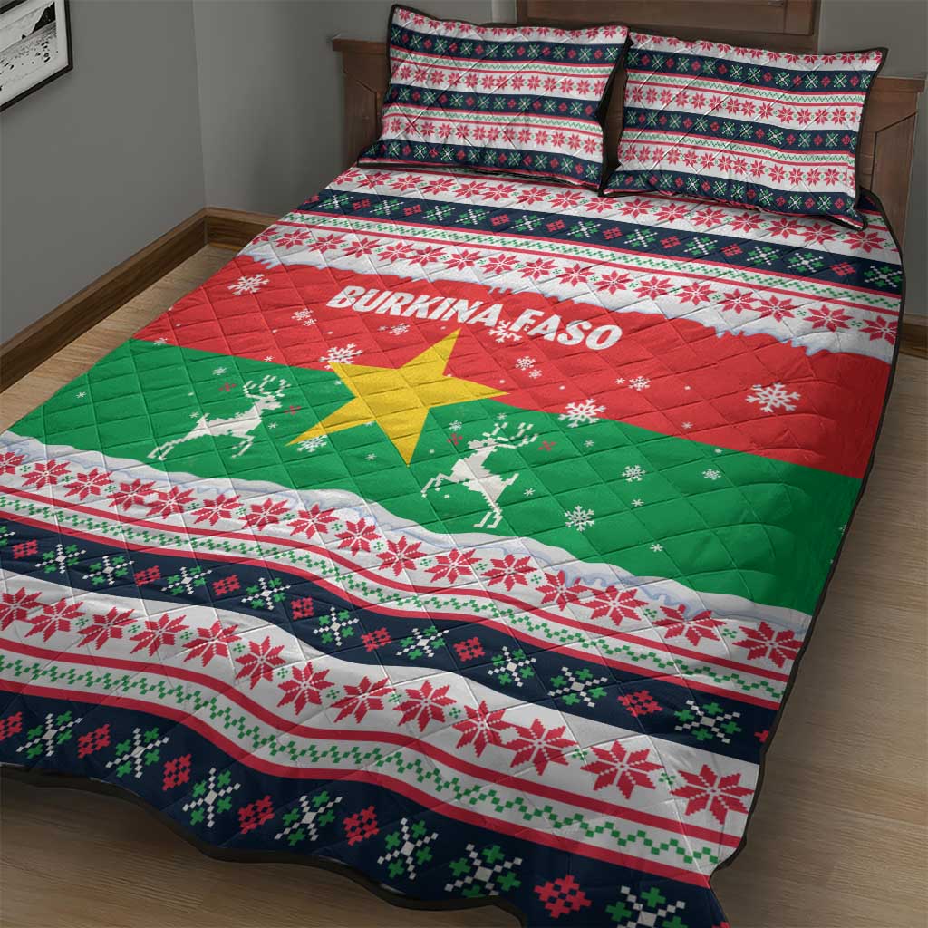 Christmas Burkina Faso Quilt Bed Set Reindeer Star Design - African Pride