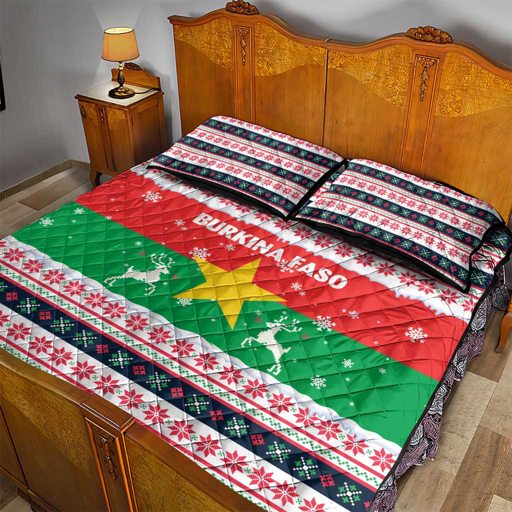 Christmas Burkina Faso Quilt Bed Set Reindeer Star Design - African Pride