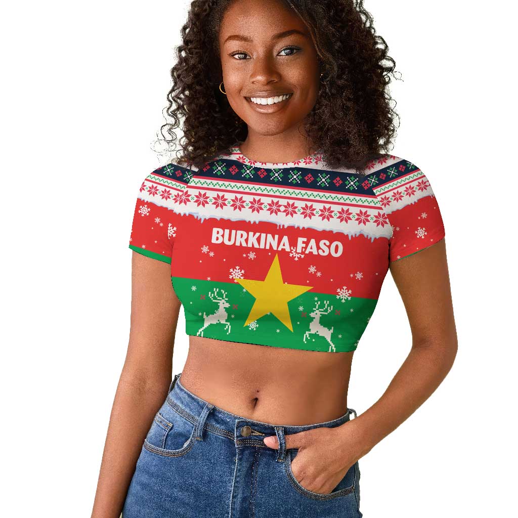 Christmas Burkina Faso Raglan Cropped T shirt Reindeer Star Design - African Pride