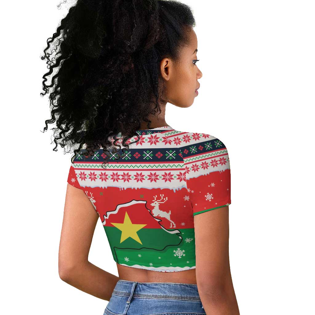 Christmas Burkina Faso Raglan Cropped T shirt Reindeer Star Design - African Pride