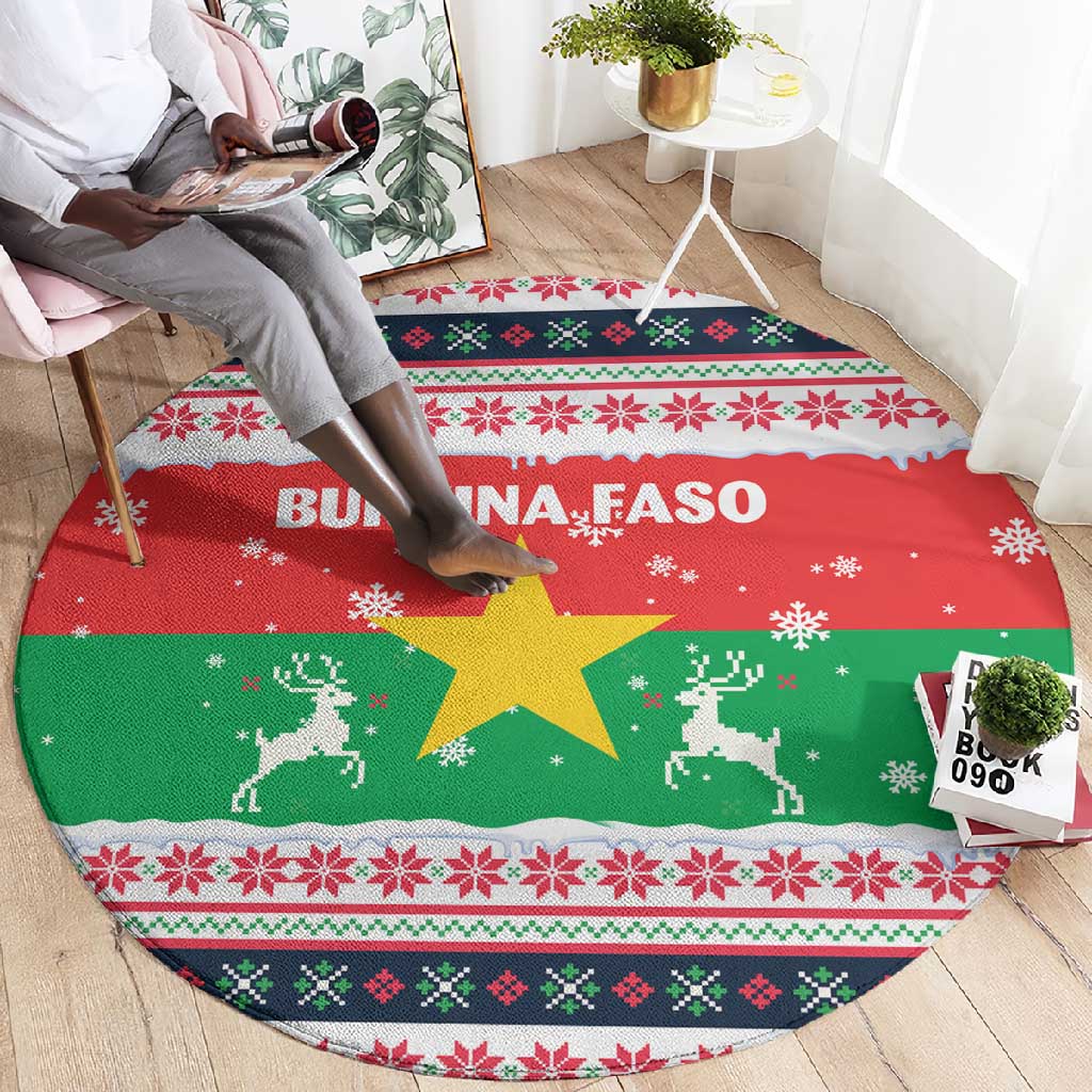 Christmas Burkina Faso Round Carpet Reindeer Star Design - African Pride