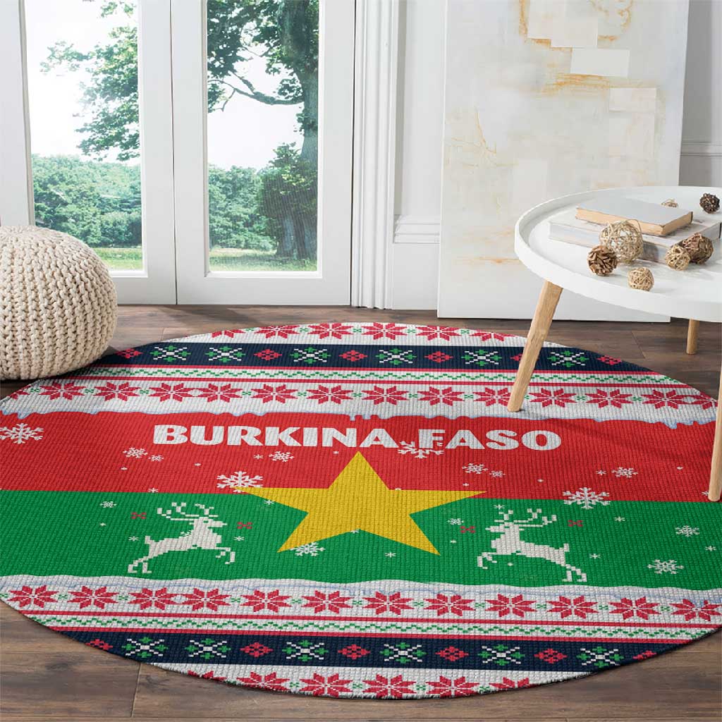Christmas Burkina Faso Round Carpet Reindeer Star Design - African Pride