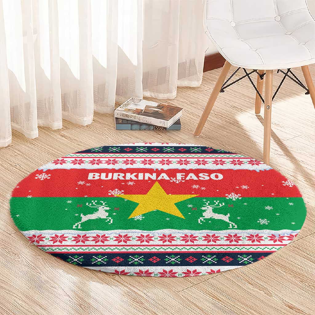 Christmas Burkina Faso Round Carpet Reindeer Star Design - African Pride