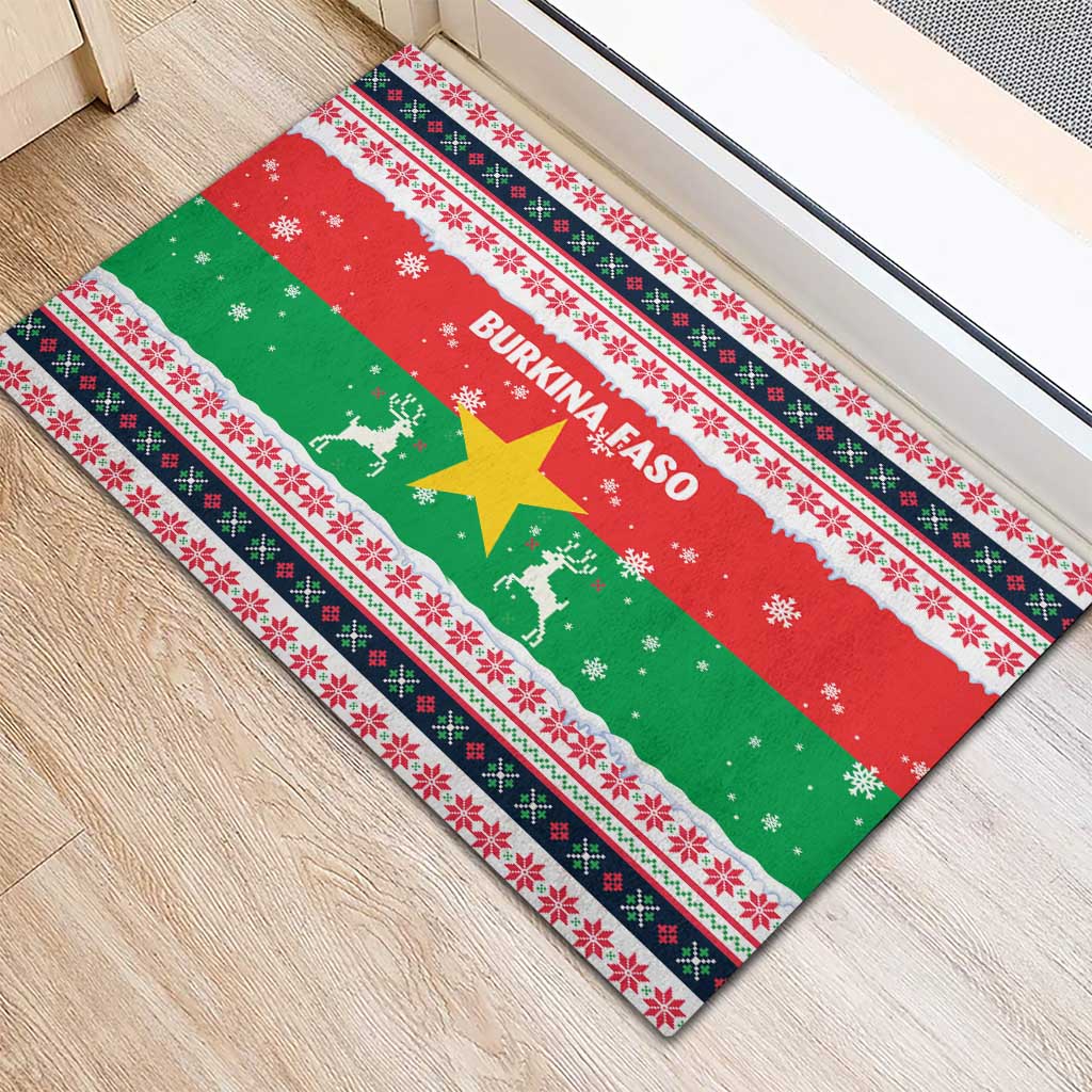 Christmas Burkina Faso Rubber Doormat Reindeer Star Design - African Pride