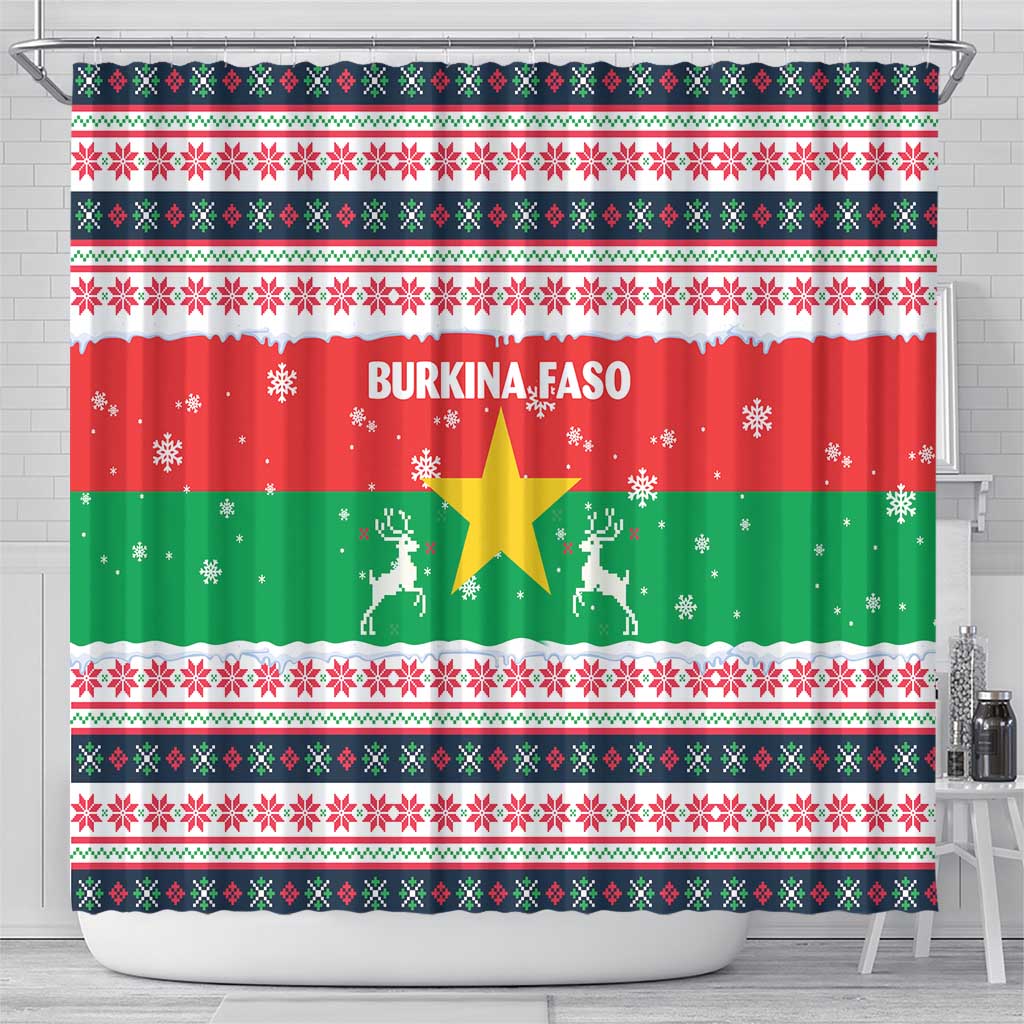 Christmas Burkina Faso Shower Curtain Reindeer Star Design - African Pride