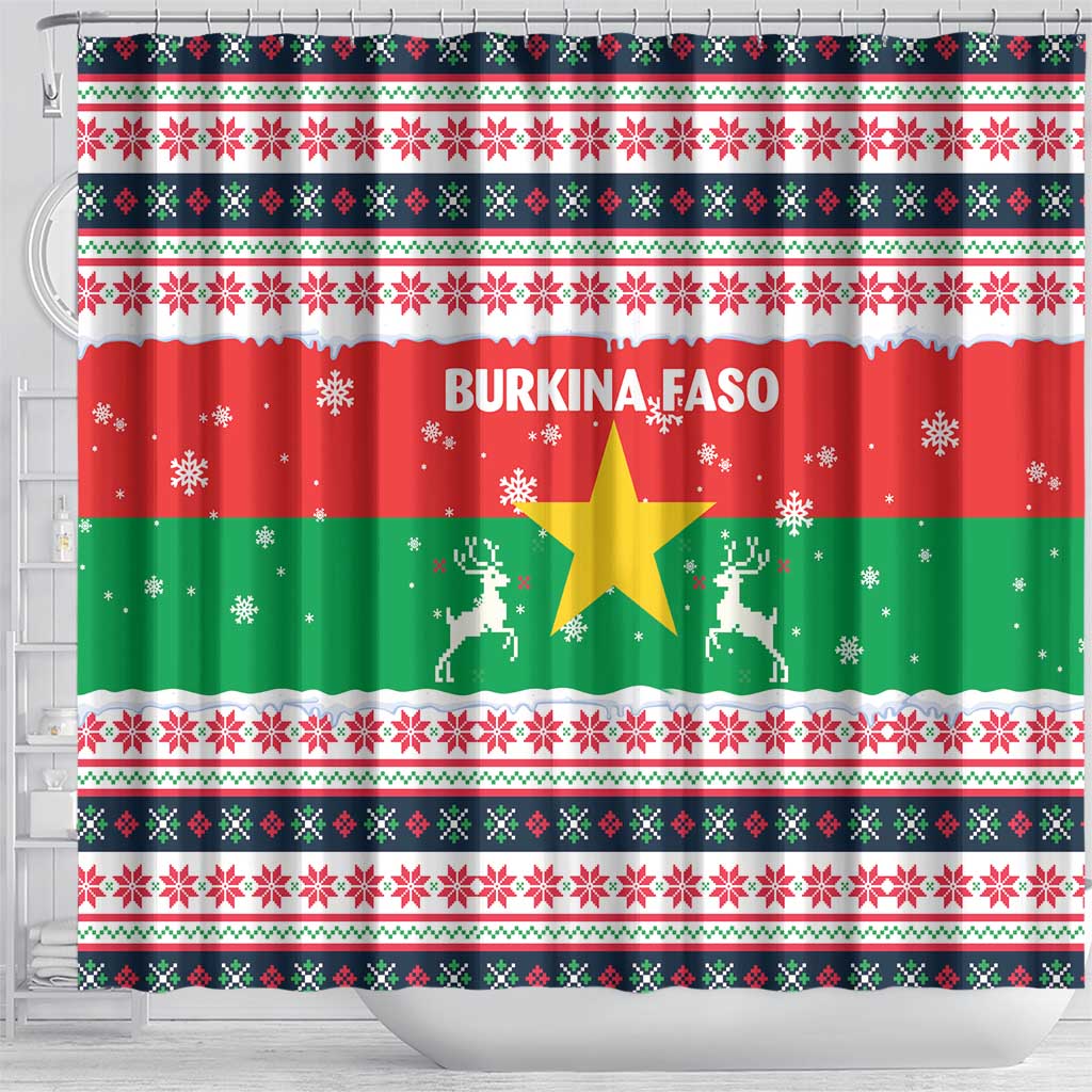 Christmas Burkina Faso Shower Curtain Reindeer Star Design - African Pride