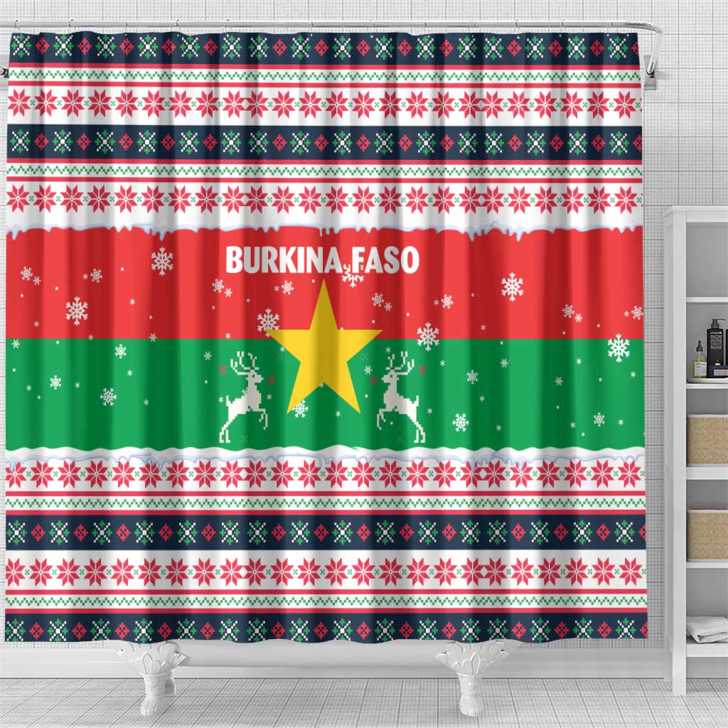Christmas Burkina Faso Shower Curtain Reindeer Star Design - African Pride